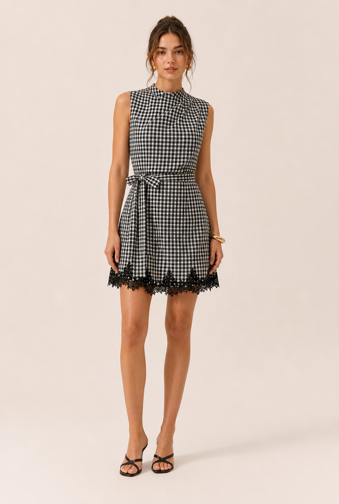 Robe courte vichy à ceinture nouée