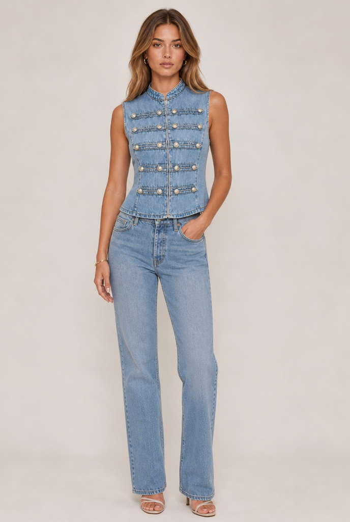 Veste en jean croisée à double boutonnage